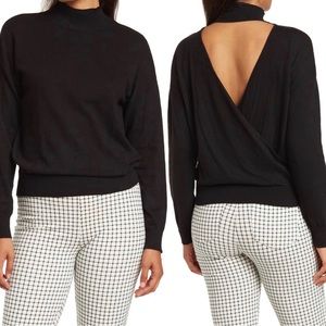 Sanctuary Chelsea Cut Out Faux Wrap Surplice Back Mockneck Black Sweater Small